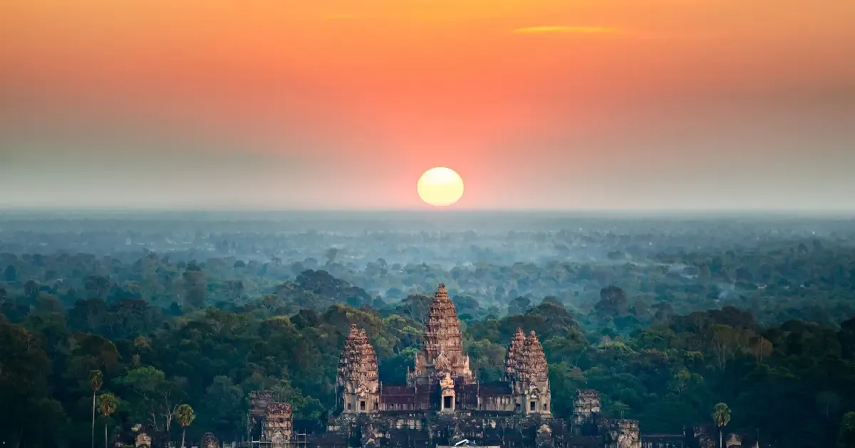 Sunrise over the towers of Angkor Wat, Cambodia