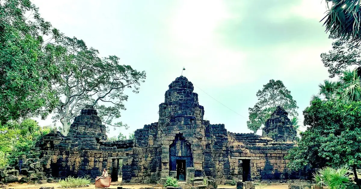 The causeway leading to Angkor Wat at sunrise, Cambodia