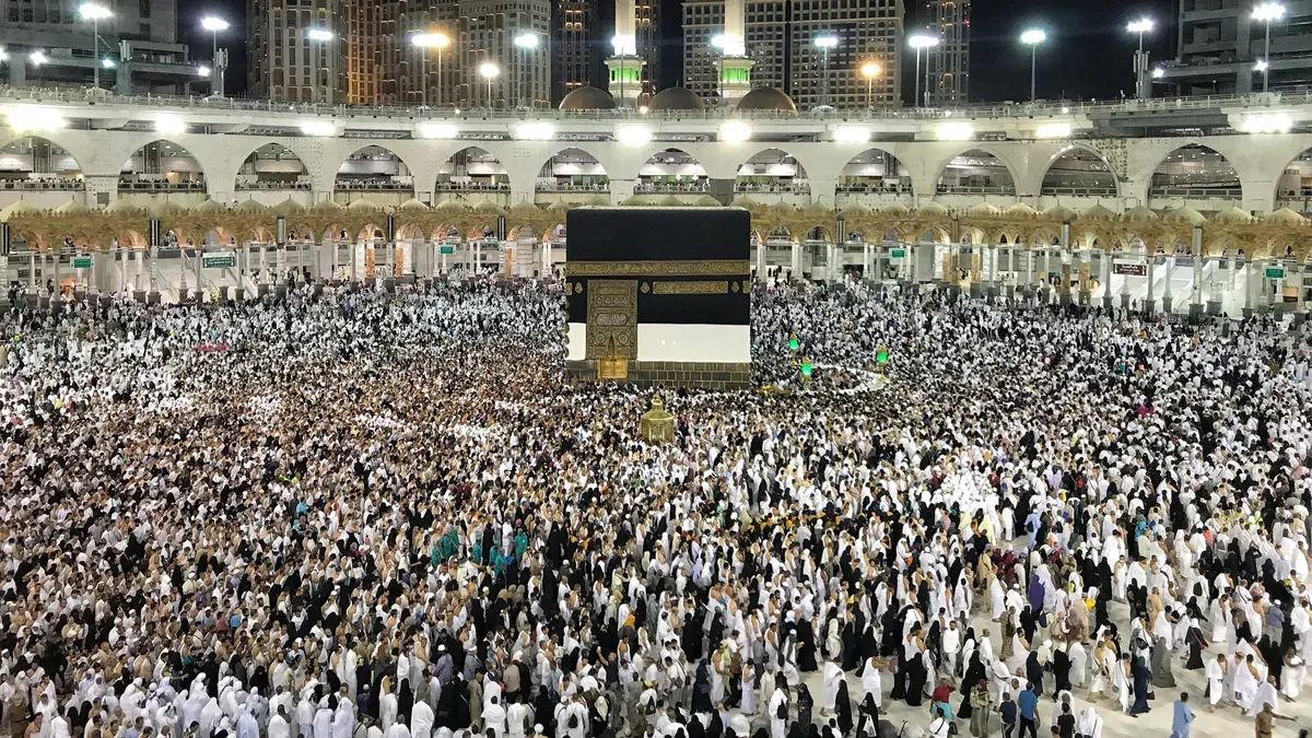 Pilgrims at the Masjid al-Haram in Makkah, Saudi Arabia