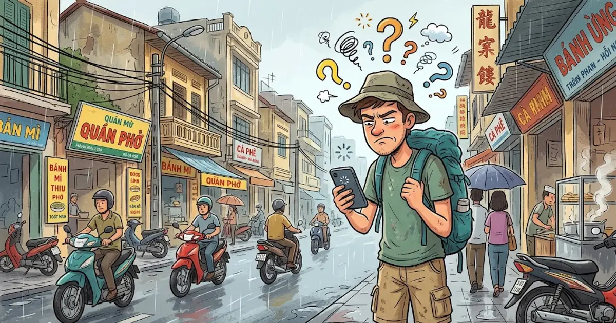 Traveller in Vietnam checking why their eSIM shows no service on a phone