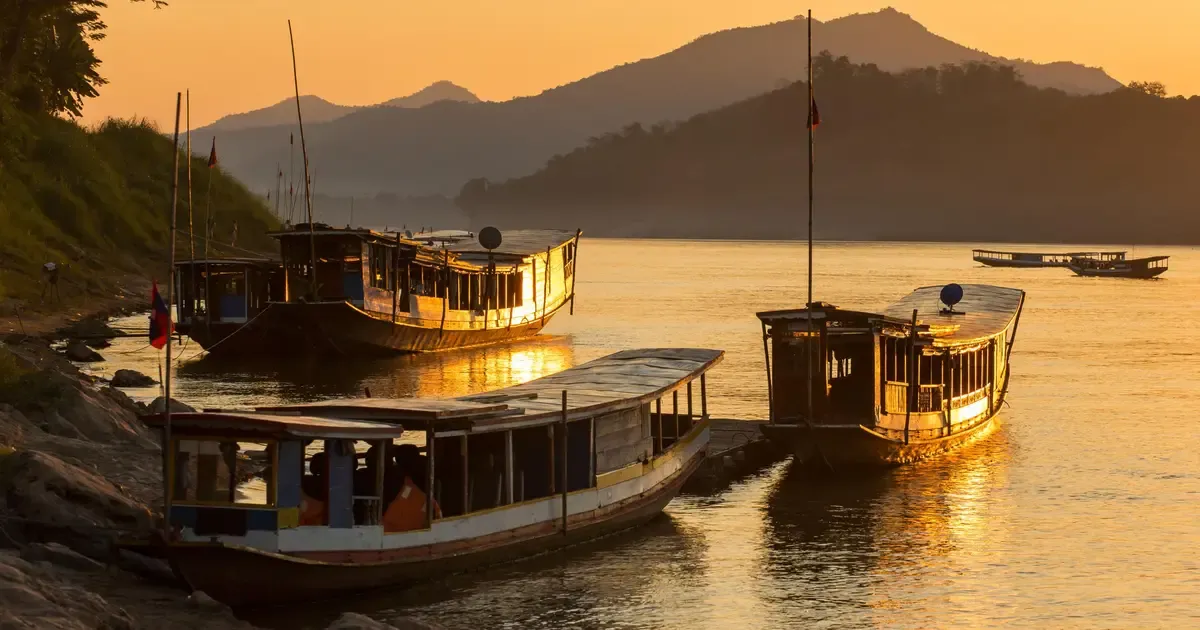 Mekong river at Luang Prabang at sunset, northern Laos